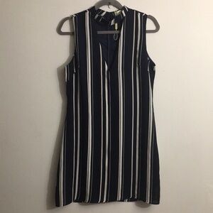 Love & Other Things Navy and White Stripes Tunic Blouse: Size Large